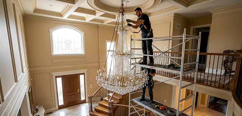 Two-Story Foyer Chandelier Installation in Athens
