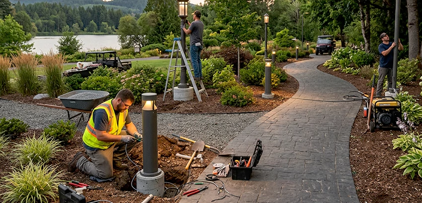 Landscape Post, Pole, and Bollard Lighting Installation in Athens